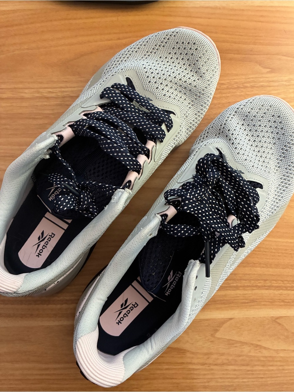 Reebok Women's Nano x1, Mint Green Knit Sneakers with Navy Laces and Pink Accent